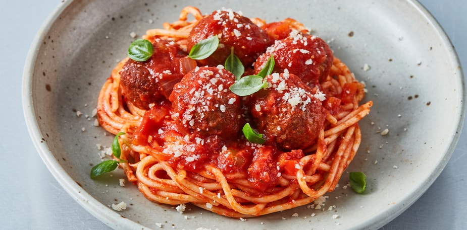NoMeatballs i krydret tomatsauce – - Opskrift