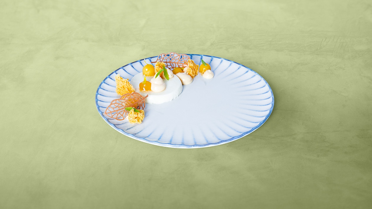 Panna cotta med citronverbena og sprød mangokage – - Opskrift