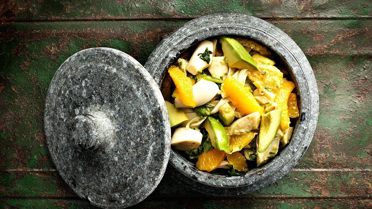 Palmitos e abacate salada - Appelsin, palmehjerte og avocadosalat – - Opskrift