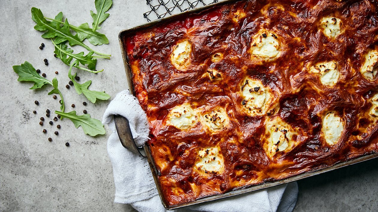 Lasagne med gedeost og kikærter – - Opskrift