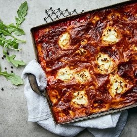 Lasagne med gedeost og kikærter Lasagne med gedeost og kikærter