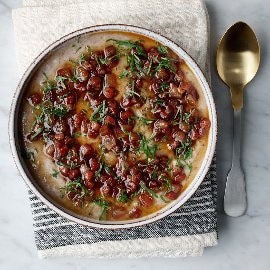 Creme af brune bønner og eddikekogt bacon Creme af brune bønner og eddikekogt bacon