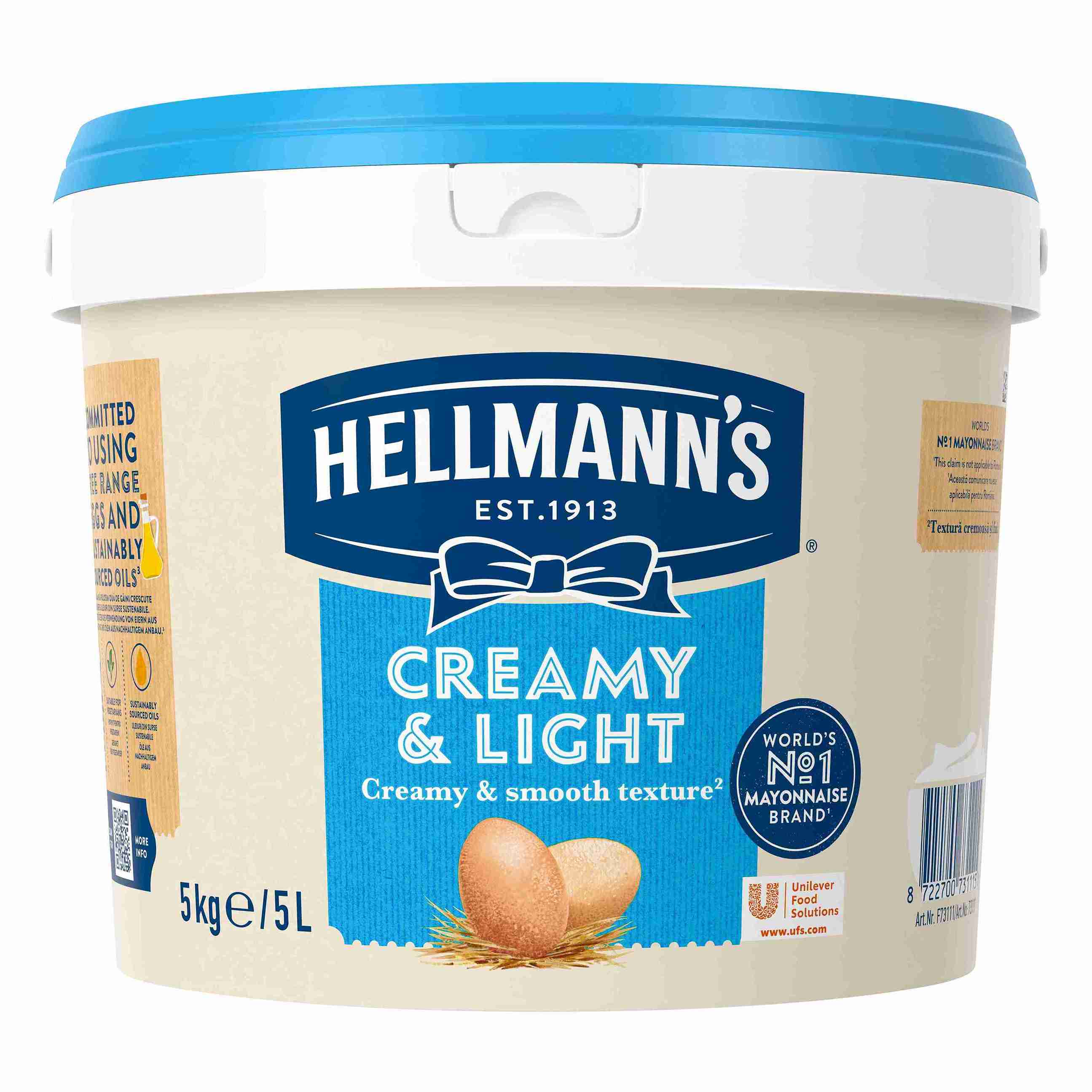 Hellmann's Creamy & Light Mayonnaise 5L (Nyhed 1. maj) - En fedtreduceret og velsmagende mayonnaise, der giver god kvalitet til en god pris.