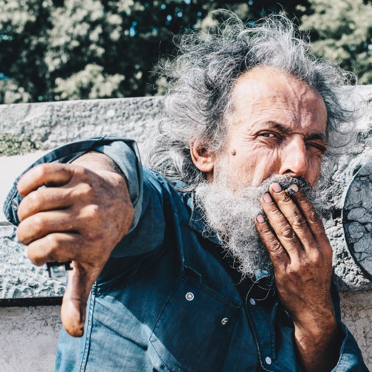 old person smoking thumbs down old person smoking thumbs down